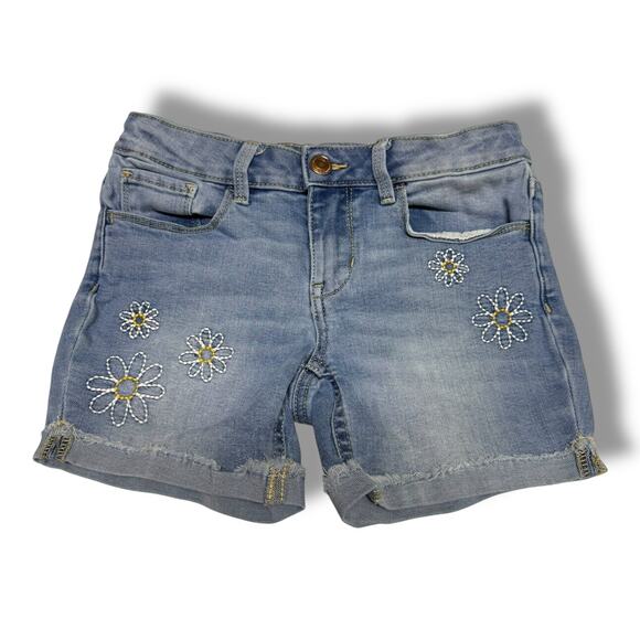 SO Girls Denim Shorts Sz 10 Embroidered Daisies Daisy Light Wash Raw Hem - Picture 1 of 4